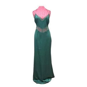 Lulus Elevator Disco Satiny / Lace Maxi dress Emerald Green SZ XL